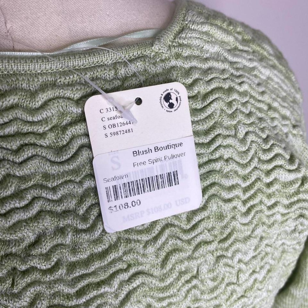 Free People Free Spirit Pullover Cotton Blend Knit In Seafoam Green NWT, Size S - Picture 6 of 6